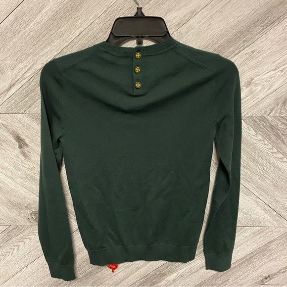 Tory Burch | Iberia Long Sleeve Pullover Sweater In Emerald Green Size XXS - Picture 8 of 10